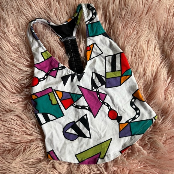 Urban Outfitters Tops - Urban Outfitters White & Black Geometric Print Racerback Cropped Tank Top XS